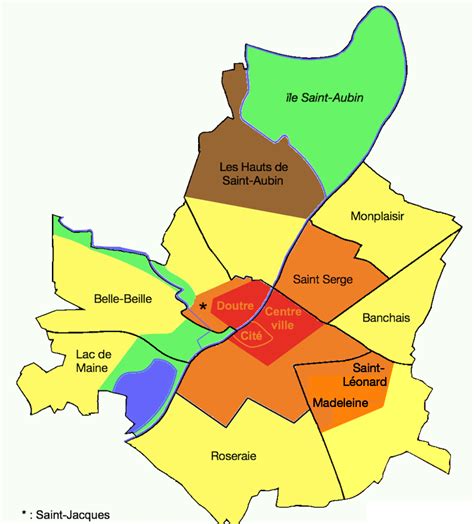 Plan des quartiers d'Angers avec les principales zones de location