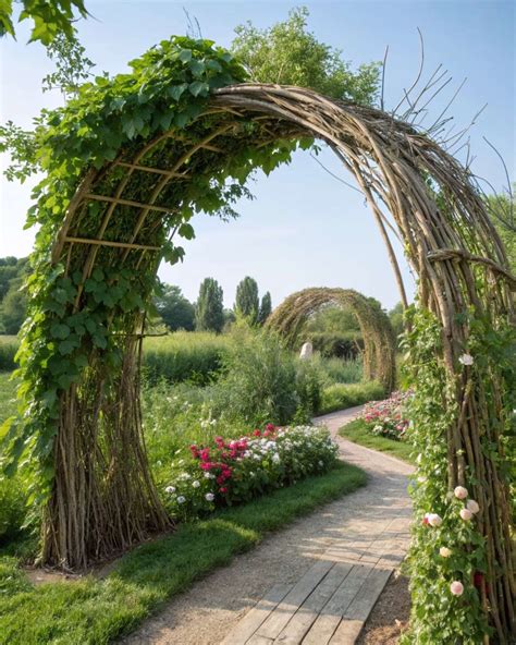 Arche en bois décorée avec des plantes grimpantes