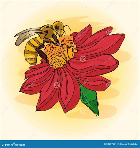 Illustration d'une abeille pollinisant une fleur
