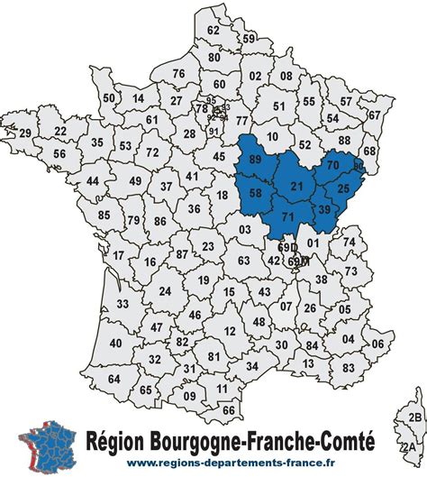 Carte de la région Bourgogne-Franche-Comté avec Besançon, Montbéliard et Belfort mis en évidence
