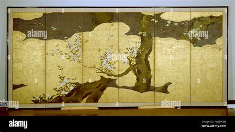 Image d'une œuvre d'art japonaise représentant des cerisiers en fleurs