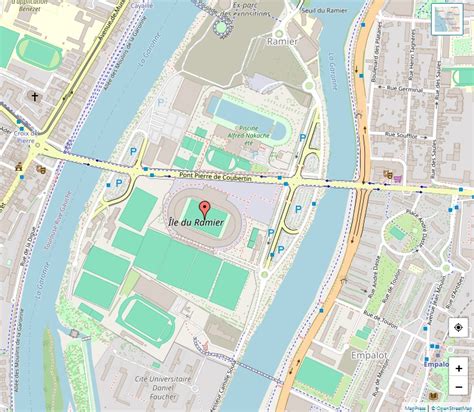 Carte de Toulouse avec le Stadium sur l'Île du Ramier