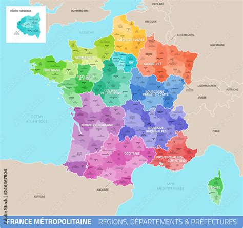 Carte de France avec les départements et les préfectures