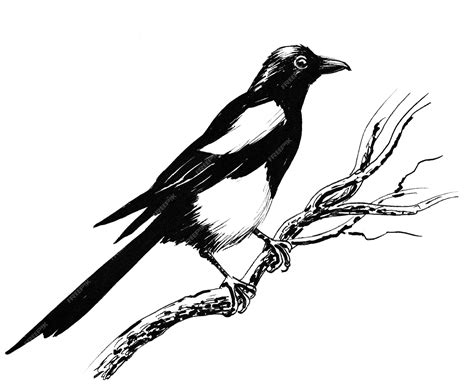 Dessin d'une pie bavarde sur une branche