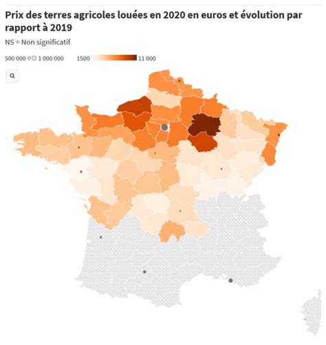 carte de France des prix des terres agricoles