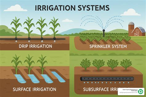 Schéma des différents systèmes d'irrigation