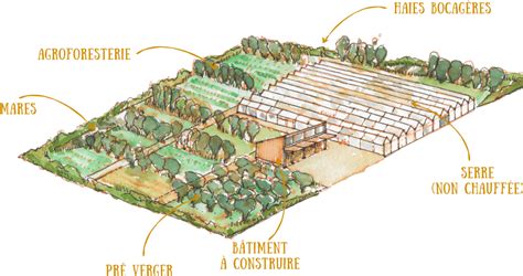 Plan d'une exploitation maraîchère avec différentes zones de culture