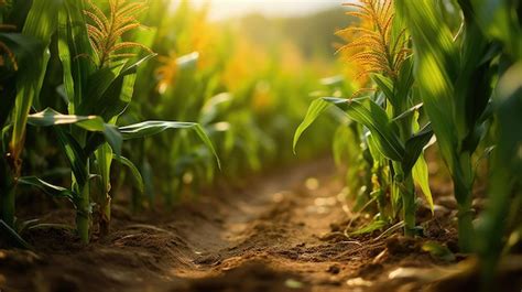 Champ de maïs précoce au lever du soleil
