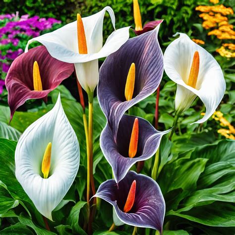 Différentes variétés d'arums colorés