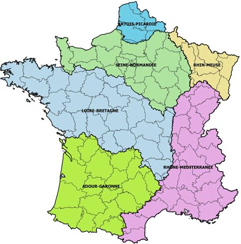 Carte de France des bassins versants et des agences de l'eau associées