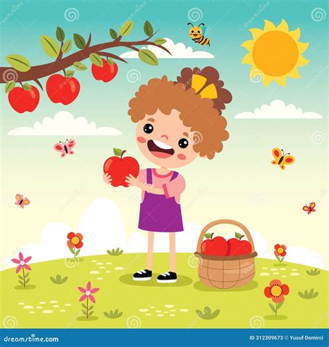 Enfants cueillant des pommes