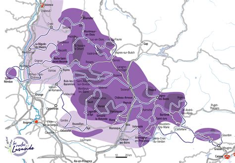 Carte des principales zones de culture de lavande en Provence