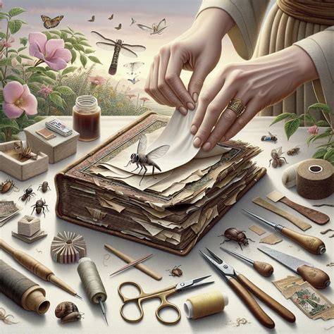 Livre ancien abîmé et outils de restauration