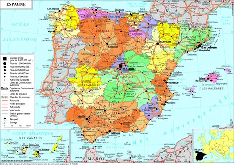 Carte de l'Espagne avec les zones frontalières