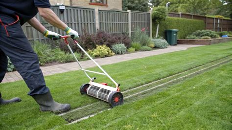 Scarificateur en action sur une pelouse