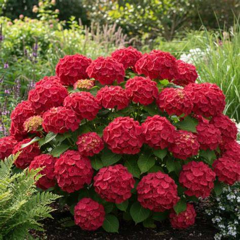 Hortensia à tête plate rouge
