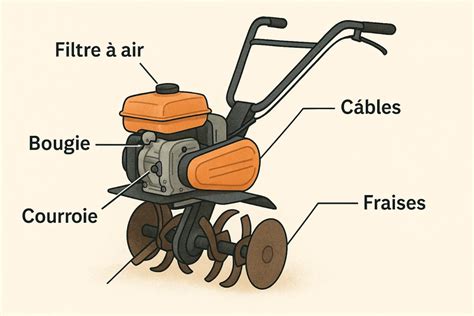 Schéma d'une motobineuse avec le câble de traction mis en évidence