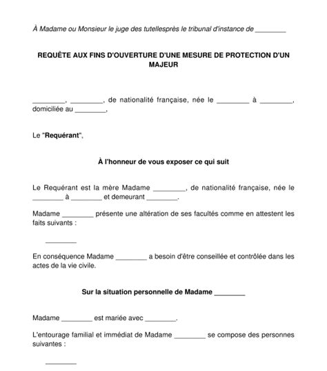 Formulaire de demande d'ouverture de tutelle pour un mineur