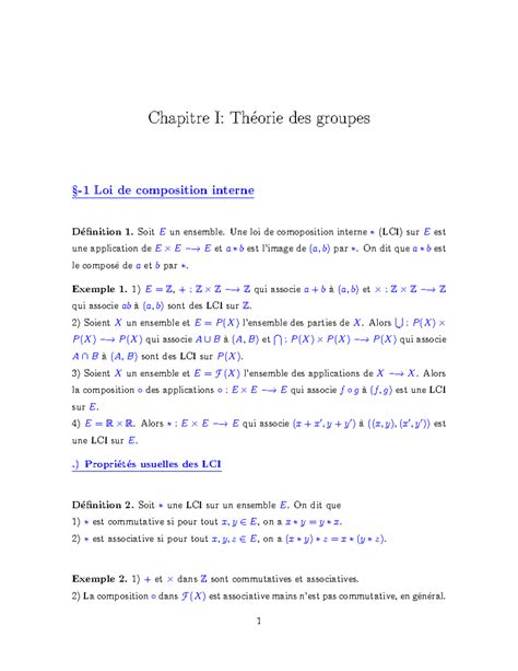 table des propriétés des lois de composition interne