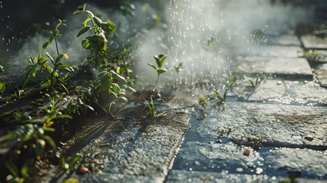 femme versant de l'eau bouillante sur des mauvaises herbes