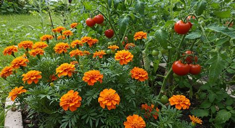 Œillets d'Inde plantés entre des rangs de tomates