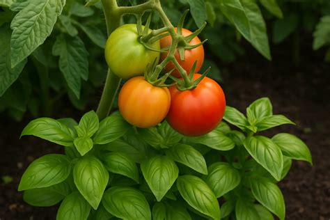 Basilic planté au pied de plants de tomates