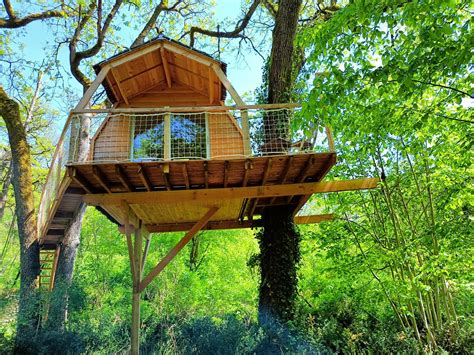 Cabane dans les arbres au lever du soleil