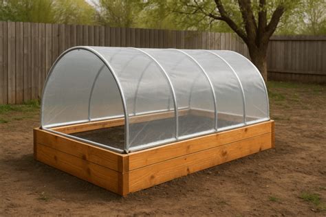 Serre rectangulaire en bois avec structure plastique voûtée