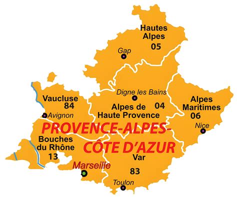 Carte de la région Provence-Alpes-Côte d'Azur, mettant en évidence les zones de culture de lavande