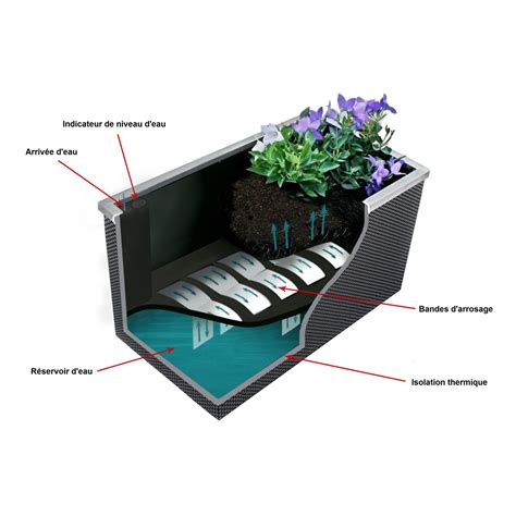 Schéma d'une jardinière à réserve d'eau