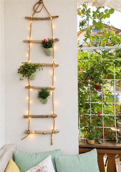 échelle décorative avec plantes suspendues