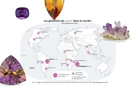 Carte des principaux gisements de gemmes dans le monde