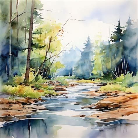 Paysage aquarelle avec une pelouse détaillée