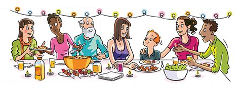 Illustration d'une fête de quartier animée avec des voisins partageant un repas