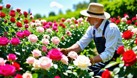 Jardinier inspectant des rosiers