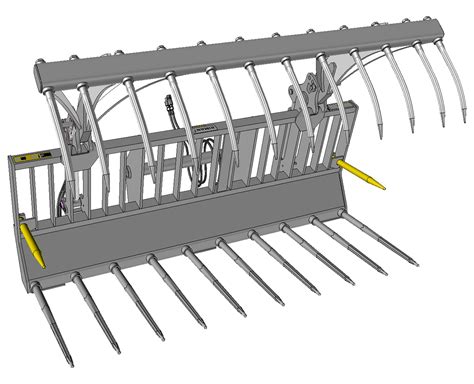 Schéma des composants d'une fourche à fumier hydraulique