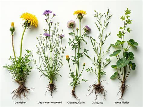Schéma illustrant la propagation rapide des mauvaises herbes par graines et rhizomes