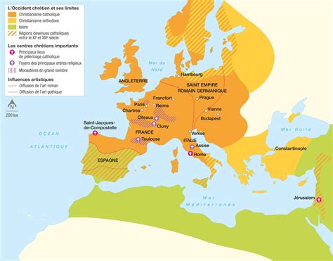 Carte des principales zones de défrichement en Europe médiévale