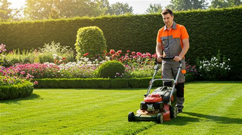Jardinier professionnel entretenant une pelouse de stade