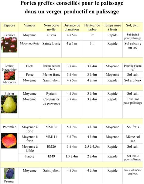 Tableau comparatif des porte-greffes pour pommiers