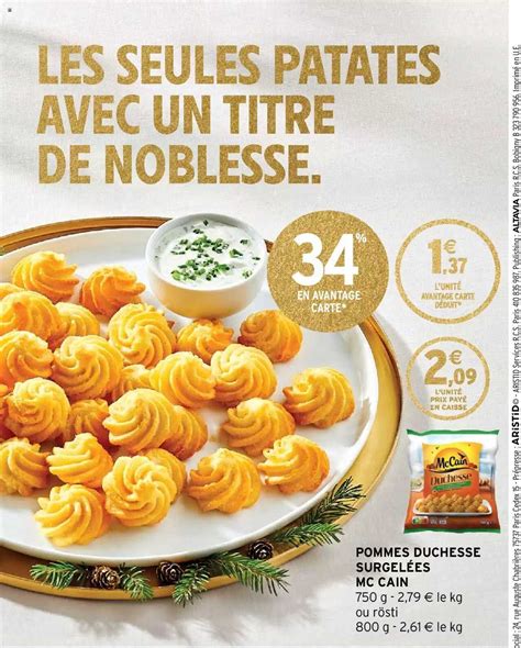 Pommes de terre duchesse surgelées dans leur emballage
