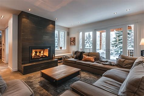 Intérieur d'un salon avec cheminée dans un gîte