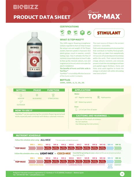 Bouteilles d'engrais Biobizz Top Max de différentes tailles