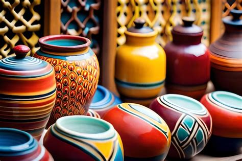 Collection de poteries anciennes exposées sur une étagère en bois