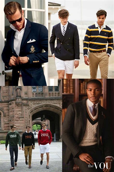 Un ensemble typique du style Ivy League : chemise Oxford, pull Shetland, chino et mocassins