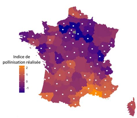 Carte thermique montrant l'efficacité de la pollinisation selon la densité des ruchers