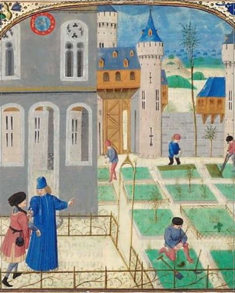 Représentation d'un jardin structuré du XIIIe siècle, typique de l’art monastique médiéval
