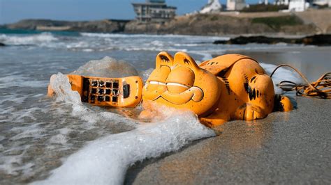 Téléphones Garfield retrouvés sur une plage