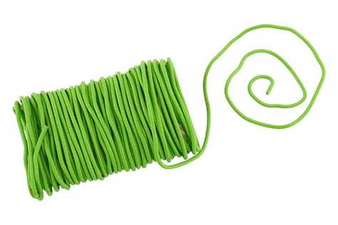 Gros plan sur un lien souple en fil de fer gainé de PVC autour d'une branche d'arbre