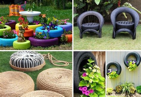 Pneus recyclés dans un jardin